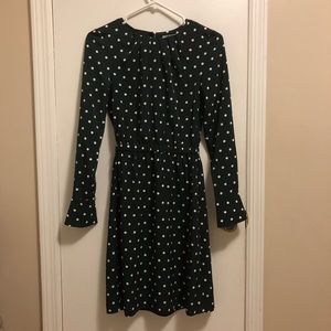 H&M Dark Green Polka Dot Long Sleeve Dress
